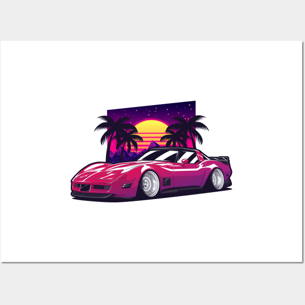 Purple Corvette C3 Retro Style Wall Art by KaroCars